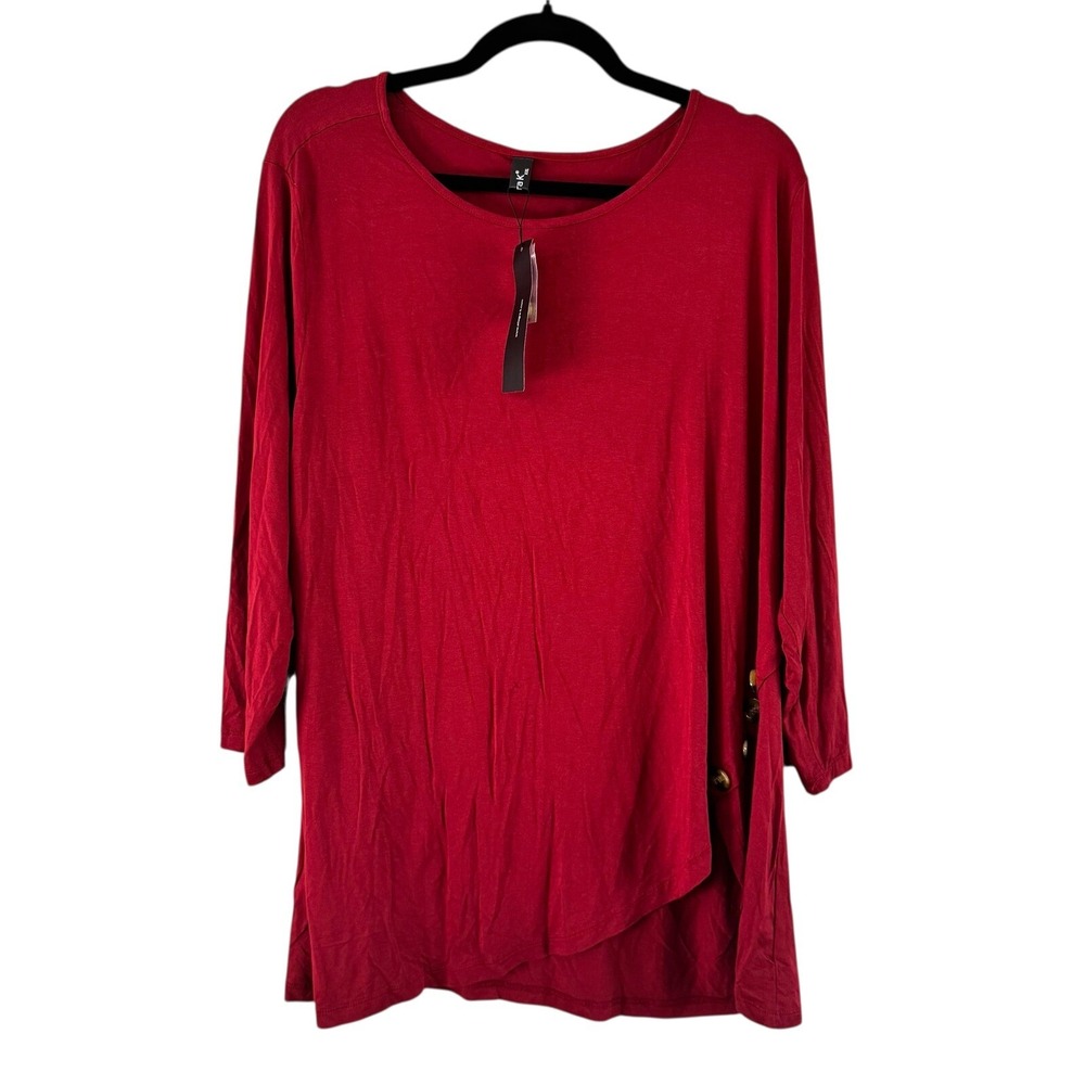 Allegra K Tunic Top Button Accent 3/4‎ Sleeve Casual Blouse XXL